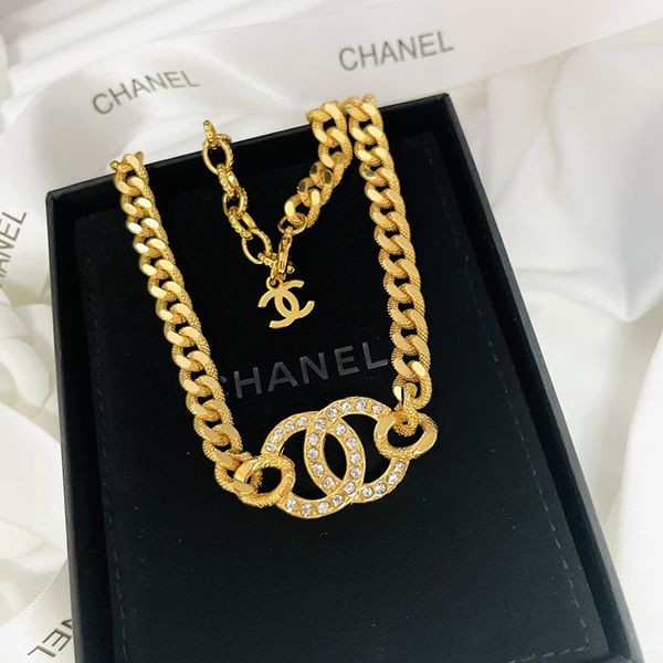 Chanel Replica CC Necklace Rhinestone Gold shj25993