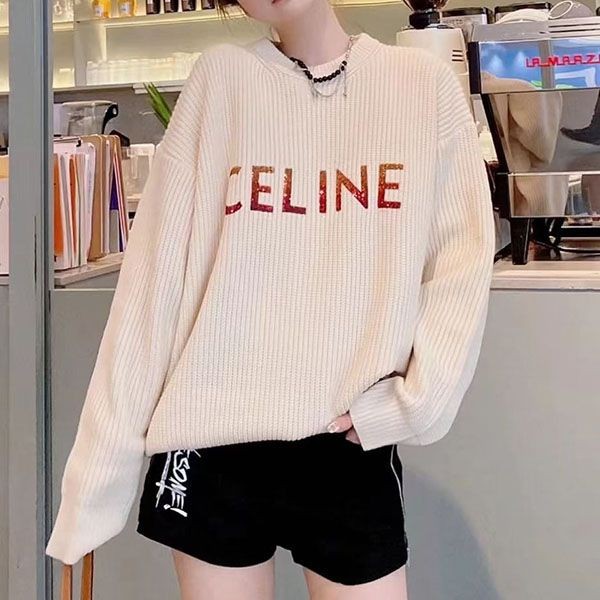 Competition Celine Sweater Ribbed Wool Logo Fake Cew38086