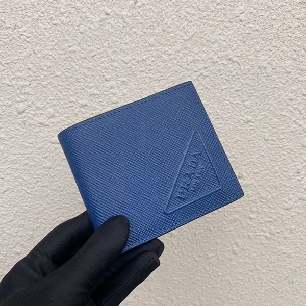 The hottest topic! Replica Prada Sasaffiano embossed leather wallet in blue pud94424