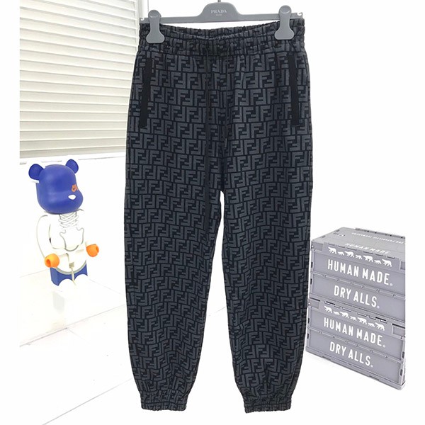 Very popular! Fendi replica FF flock print cotton piqué jogger pants FB0461AFRJF0ABB