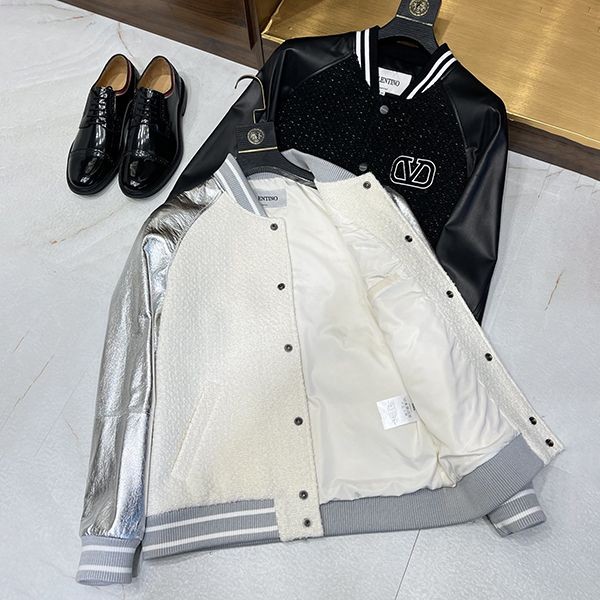 Popular all over the world? Valentino fake spike wool leather bomber jacket 2 colors Vuh34103