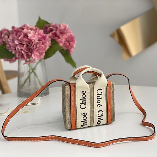 Very popular!! New color Chloe WOODY copy mini tote bag linen canvas chn51098