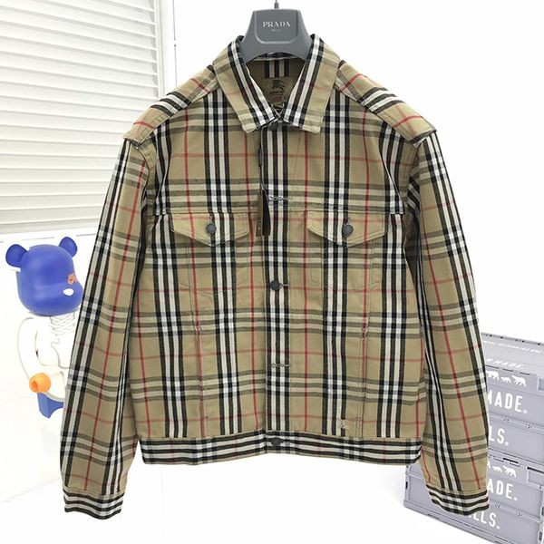 Cute Supreme x Burberry fake checked denim jacket Bao42234