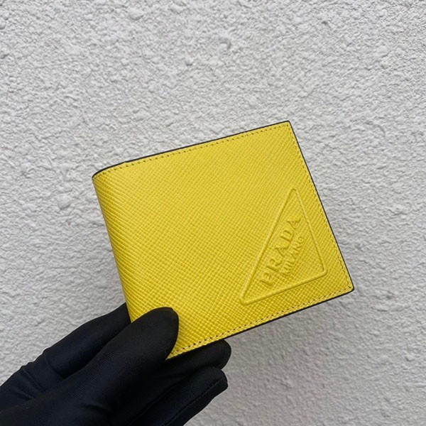 Prada Sasaffiano Embossed Leather Wallet Replica Yellow pul91833