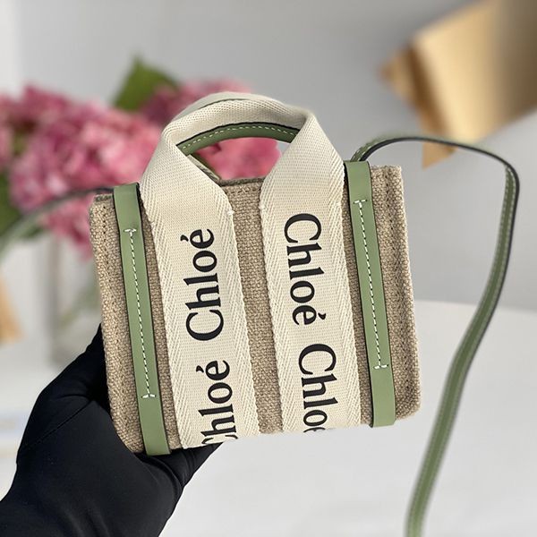 Very popular! Chloe WOODY copy mini tote bag linen canvas chp13963