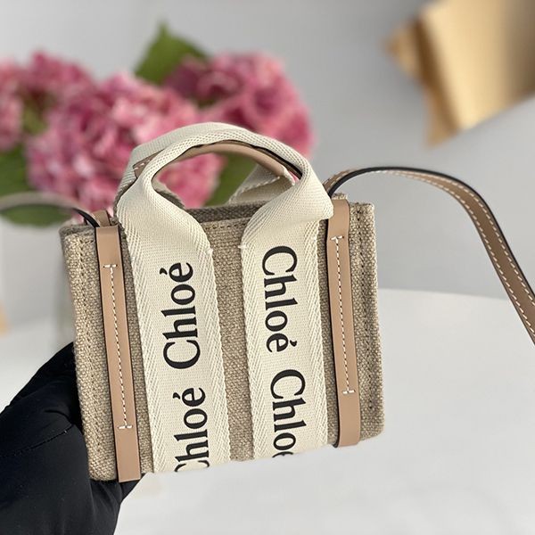Extremely rare! Chloe WOODY replica mini tote bag linen canvas cha53799
