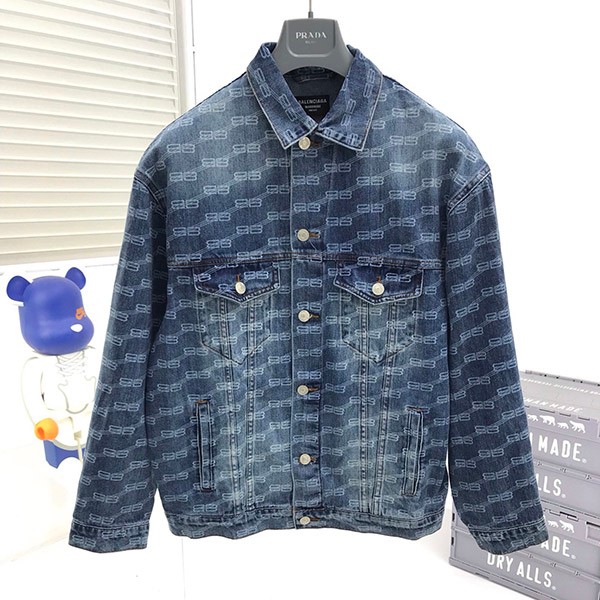 Balenciaga Men's BB Monogram Denim Jacket Replica 675208TMW374437