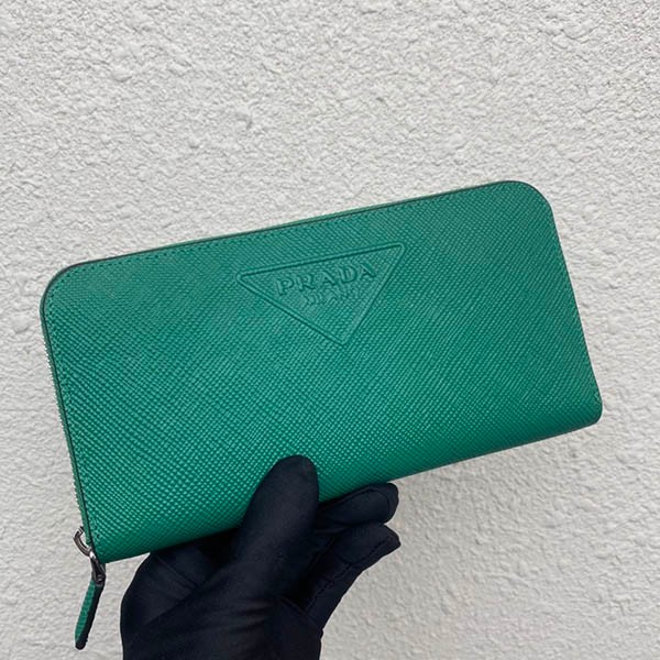 Prada Saffiano Embossed Leather Zip Around Long Wallet Replica Green puh57020
