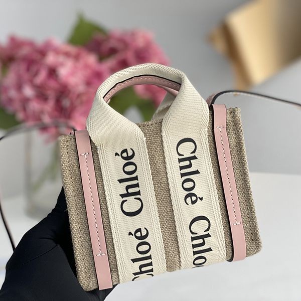Rare Chloe WOODY Replica Mini Tote Bag Linen Canvas CHR55049