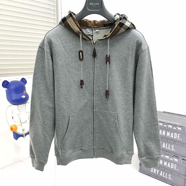 Very popular! Burberry copy check hoodie grey Bax82643