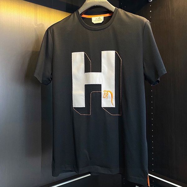 Free shipping Hermes pocket embroidered straight cut T-shirt fake erv73113