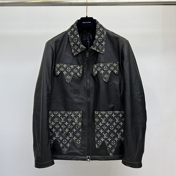 Cute Louis Vuitton Studded Leather Bomber Jacket Replica vuc90247