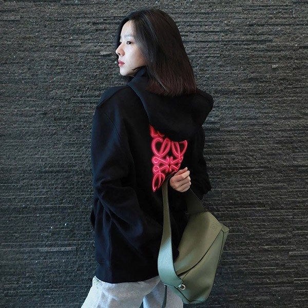 Loewe Neon Logo Embroidered Hoodie Replica Black loy17264