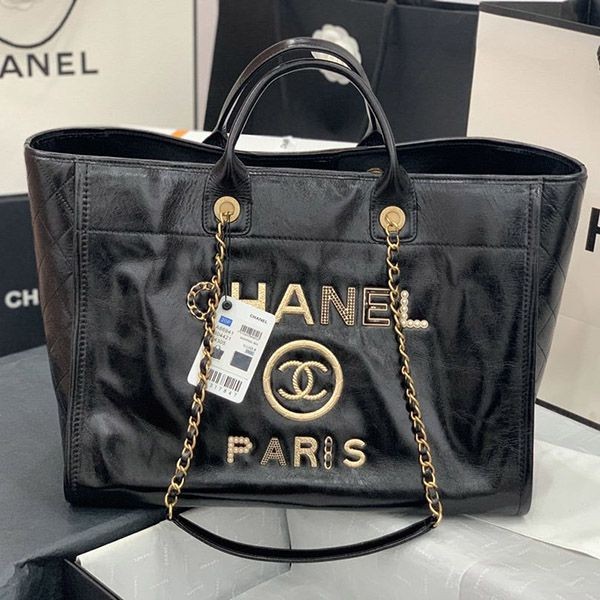 "Luxury!" Replica Chanel Deauville Tote Bag, Black, G Hardware, shd68328