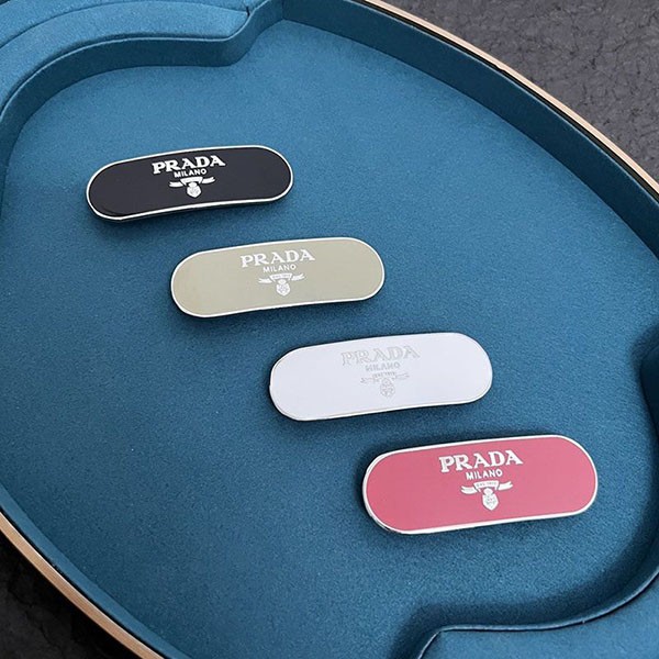 Eye-catching color Prada logo enamel metal hair clip barrette fake pux26065