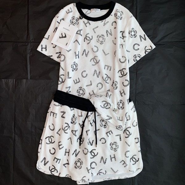 [Not available in Japan] Chanel logo T-shirt and shorts set, fake shz83729