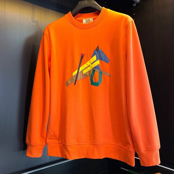 Hermes round neck leather patch sweatshirt replica ern95605