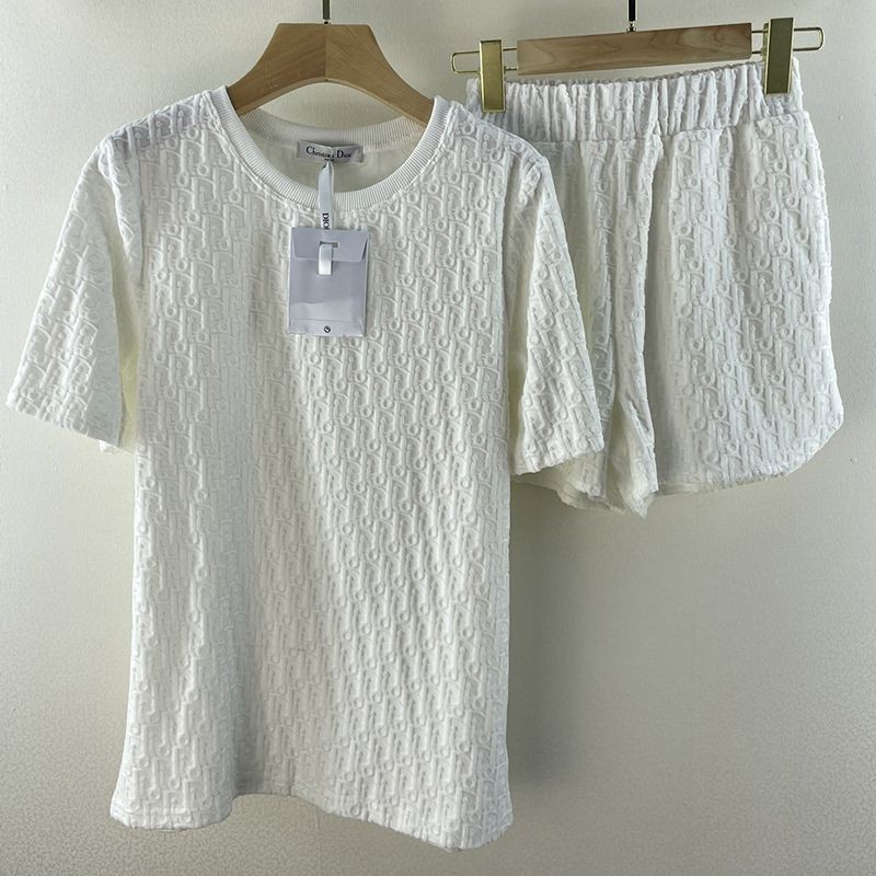 Hard to find Dior T-shirt parody oblique round neck terry cotton top and bottom set dei22868