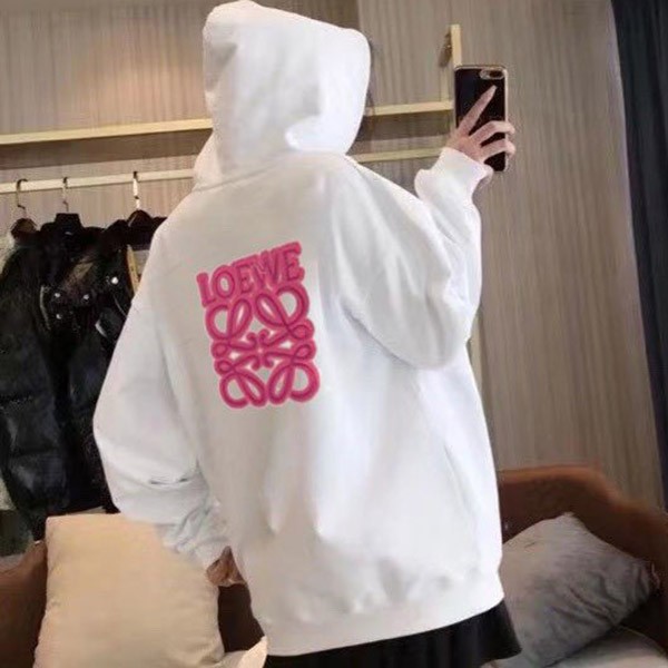 Loewe Neon Logo Embroidered Hoodie Replica White lob83820
