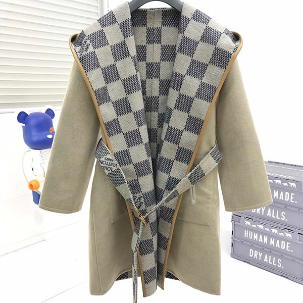 Extremely rare! Louis Vuitton Damier coat wool replica cashmere white vul16164