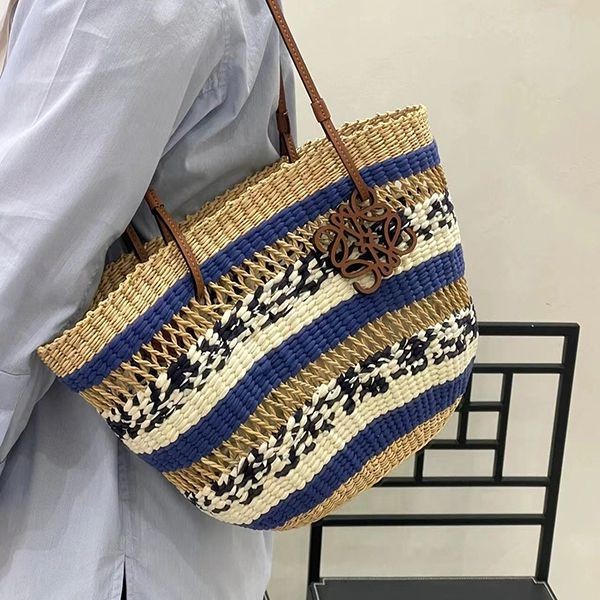 The hot topic! Loewe Basket Tote in Glass and Calfskin, Blue lou05962