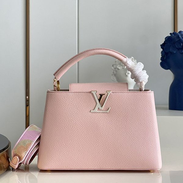 Eye-catching colors Louis Vuitton Capucines Coquille handbag with straps in two sizes M59597