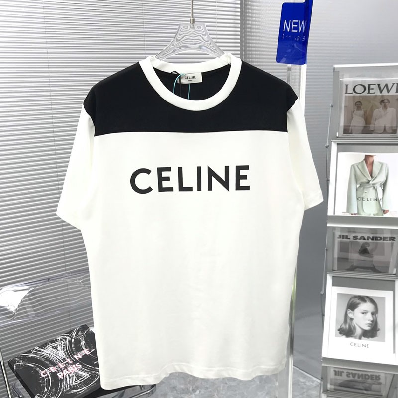 21SS Popular New Arrival! Celine Loose T-Shirt Replica Two-Tone Cotton Jersey 2X839501F