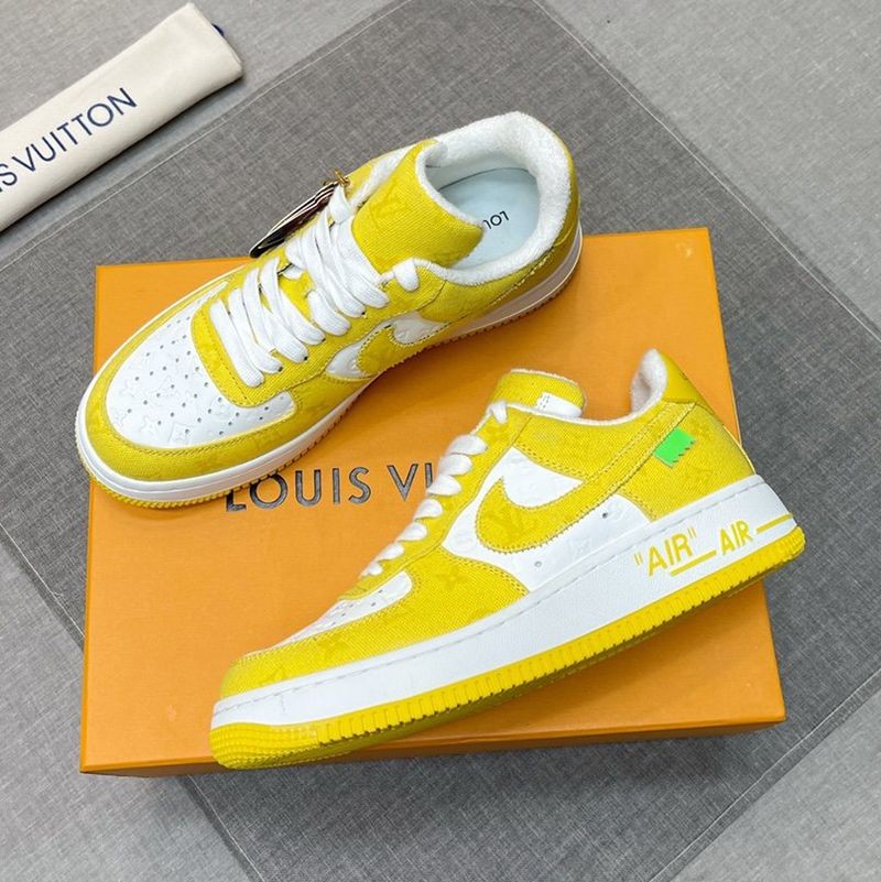New on sale: Louis Vuitton x Nike Monogram Air Force 1 collaboration sneakers in yellow and white nas95772