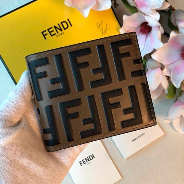 No. 1 in cumulative total sales! Fendi bi-fold wallet replica brown leather feo64774