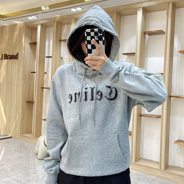 Eye-catching color Celine loose sweatshirt hoodie copy cotton grey Cel12131