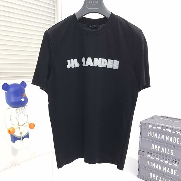 Rare Jil Sander replica logo printed cotton jersey T-shirt in black Jit98237 Rare Jil Sander replica logo printed cotton jersey T-shirt in black Jit98237