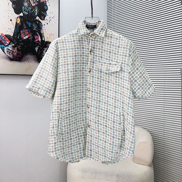 Rare Chanel Print Blouse CC Mark Silk Short Sleeve Shirt Fake shp97471