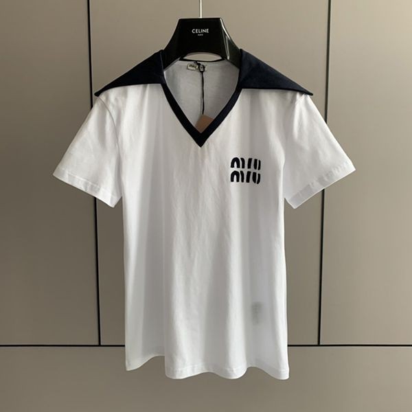 Free shipping Miu Miu embroidered logo cotton T-shirt fake myb57966