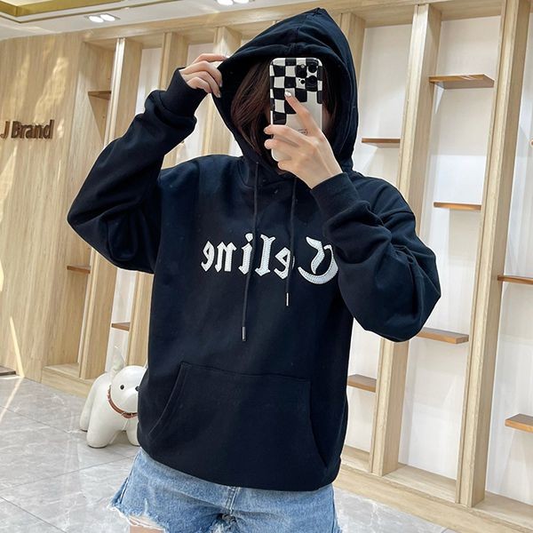 Celine loose sweatshirt hoodie not available in Japan, fake cotton, black, Cey02311