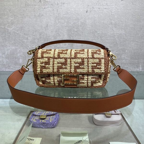 ★Popular in Japan! Fendi Baguette Replica Raffia Bag FF Crochet feq96183