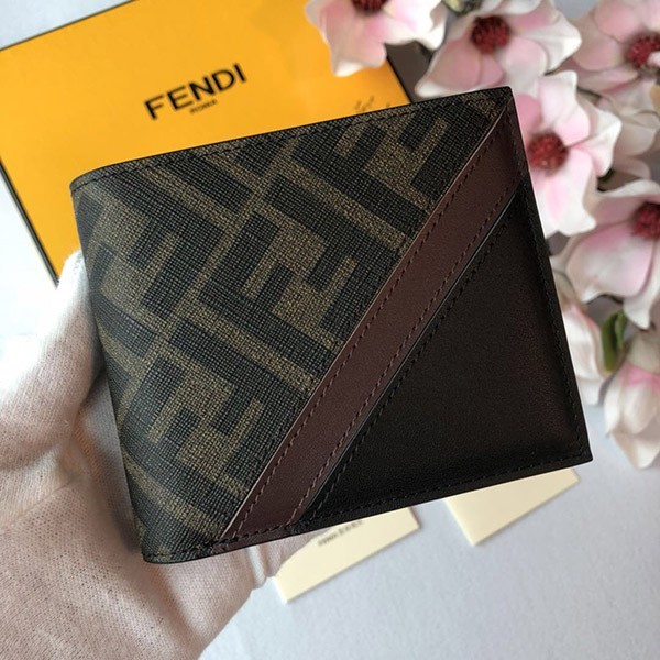 Fendi Replica Brown Fabric Bi-fold Wallet fee48867