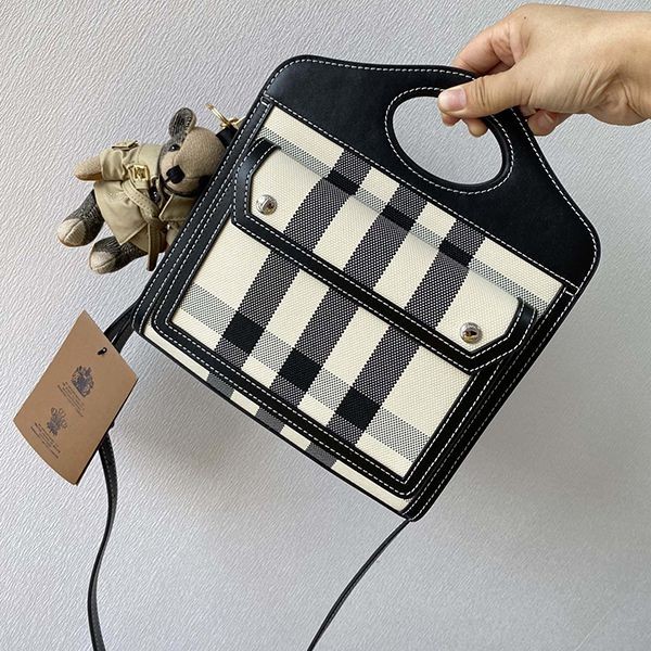 Hard to find Burberry pocket bag replica mini two-tone canvas and leather Ban68095