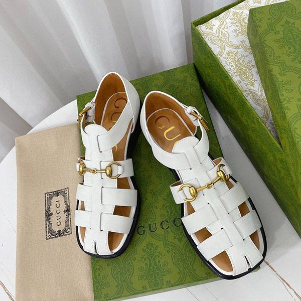 Sold out Gucci Horsebit Low Heel Sandals Replica White gua08304