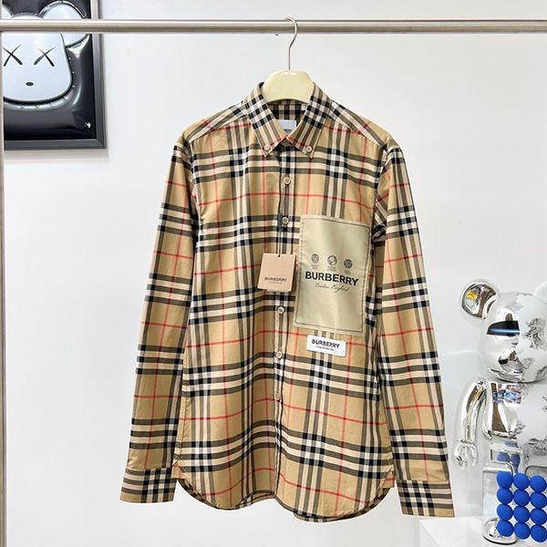 Very popular!! New color Burberry logo applique check cotton shirt fake 80574611