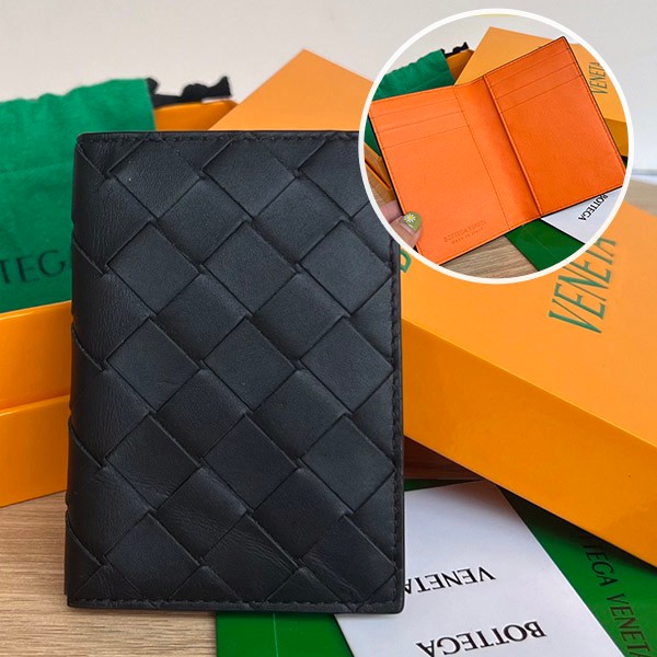 Rare color Bottega Veneta copy flap card case black/orange boh29536 Rare color Bottega Veneta copy flap card case black/orange boh29536