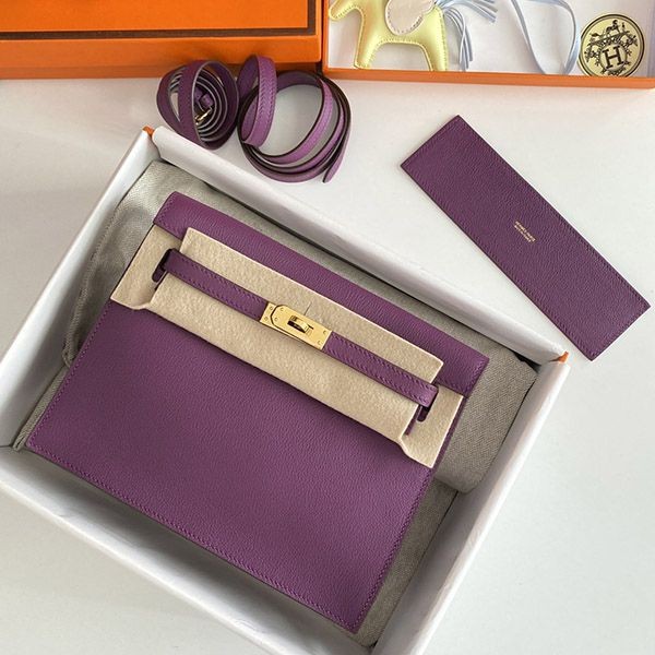 Very popular! Hermes Kelly Dance replica 22cm purple with inner stitching and two-tone hardware eru83538