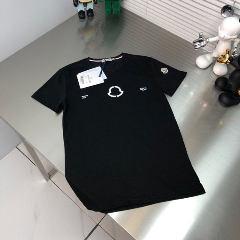 New Moncler Logo Cotton T-Shirt Replica Black mob77156 on Sale