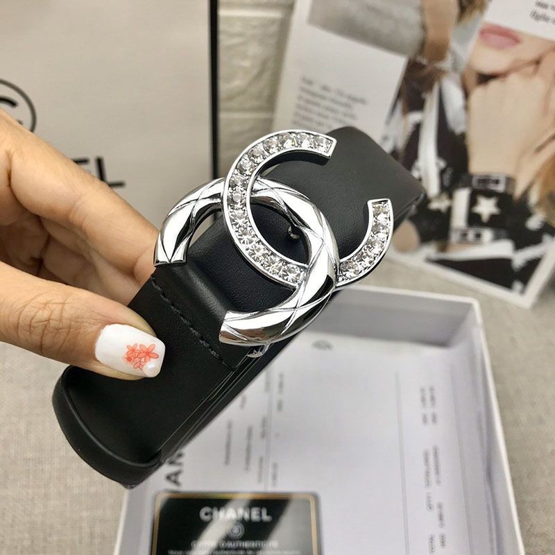 New Spring Chanel Calfskin Belt Replica 30mm Metal & Strass SHJ98235