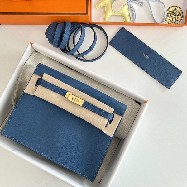 ★Japan!! Popular! Hermes Replica Kelly Dance 22cm Blue Inner Stitching Two-tone Metal Fittings erm15079
