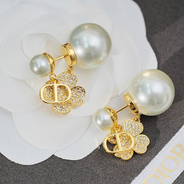 Popularity rising Dior earrings replica metal resin pearl crystal det15629