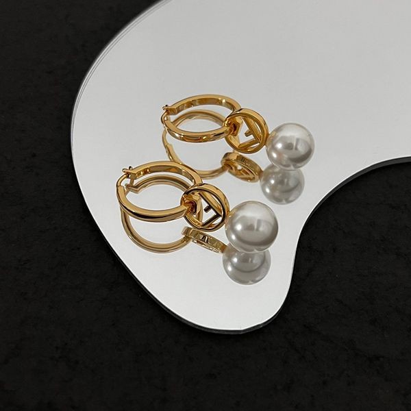 ☆Super popular☆ F is Fendi earrings gold white pearl fake 8AH439A44DF0A47