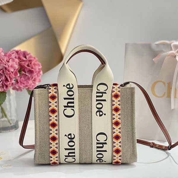 Sold out Chloe Woody replica tote bag replica canvas and leather chp17733