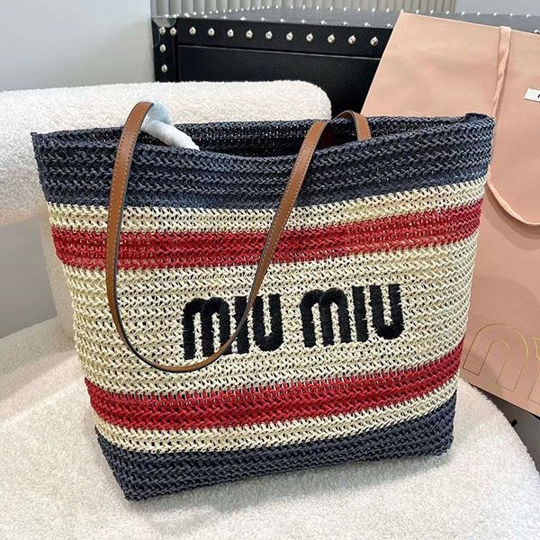 The hot topic! [Miu Miu] Raffia x Cotton Tote Bag Replica mys32015
