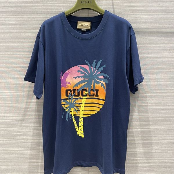 Sure to sell out [Gucci] Palm Tree Cotton Jersey T-shirt Replica gui88097