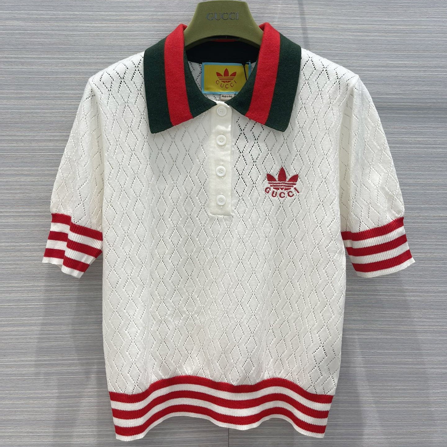 Eye-catching color Gucci x Adidas fake cotton polo top 693832XKCDM9133 Eye-catching color Gucci x Adidas fake cotton polo top 693832XKCDM9133